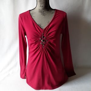 XCIT U.S.A women's red faux gem long-sleeve top size S